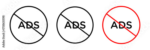 Ad blocker icon set in stroke, black filled and colored