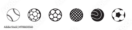 Different types of play football icon set, soccer sports ball icon, football game ball icons, set of black and white sports ball icons, vector illustration EPS 10.