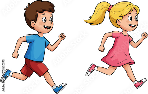 Happy boy and girl running, kids playing outside, joyful children, active kids, smiling kids, childhood fun, healthy lifestyle, outdoor exercise, energetic children