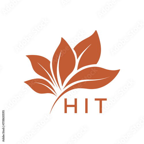 Modern Abstract Botanical Logo with Leaf Motif and Letter mark "HIT" HIT Later Logo, 
