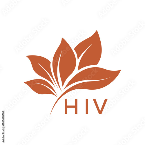 Modern Abstract Botanical Logo with Leaf Motif and Letter mark "HIV" HIV Later Logo, 
