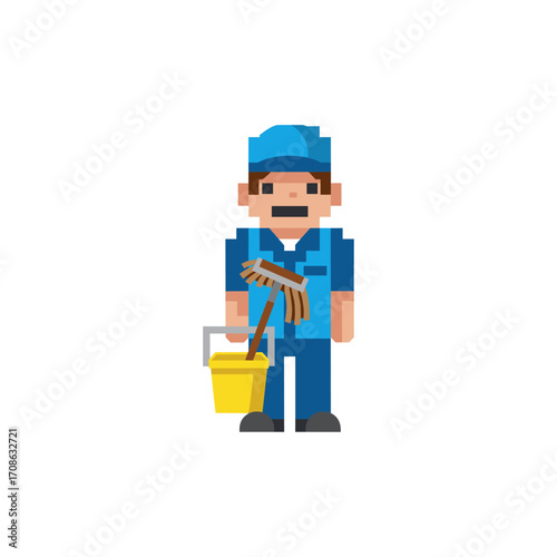 Pixelated janitor icon logo flat vector design