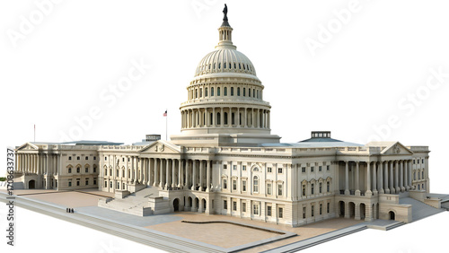 Three-dimensional rendering of the U.S. Capitol Building cut out on PNG. AI GENERATED.
