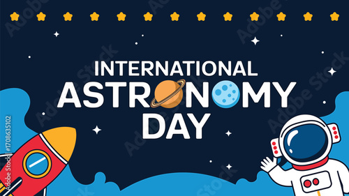 Vector art of international astronomy day event featuring a telescope on a hill under a starry sky with the milky way visible