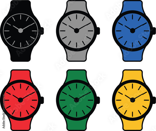 Collection of colorful minimalist wristwatches displayed in a grid