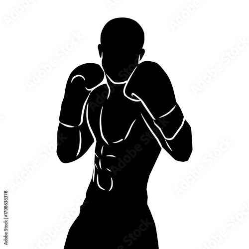 Boxing Fighter Silhouette Dynamic Pose Isolated White Background