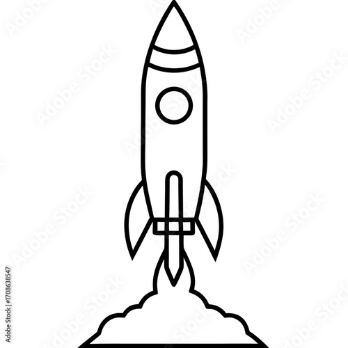 Flat vector illustration of a rocket launching upwards, business startup concept, modern minimal style, isolated on white