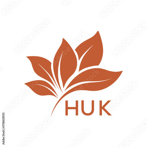 HUK Modern Abstract Botanical Logo with Leaf Motif and HUK Letter mark "HUK" 
