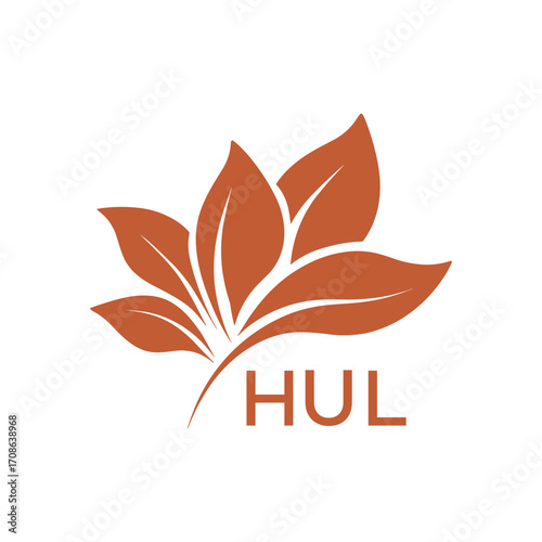 HUL Modern Abstract Botanical Logo with Leaf Motif and HUL Letter mark "HUL" 
