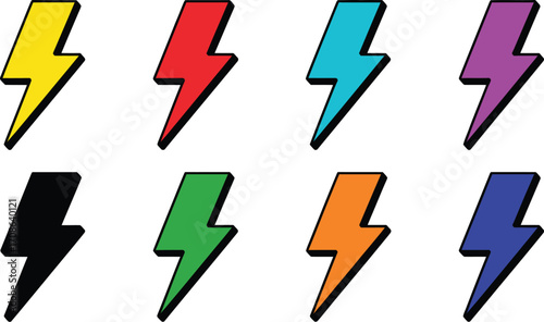 Vibrant lightning bolt icons in a spectrum of bold colors, symbolizing energy and ideas.