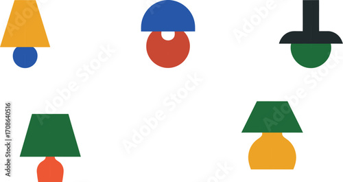 A collection of colorful, modern desk lamps in a variety of abstract shapes and styles.