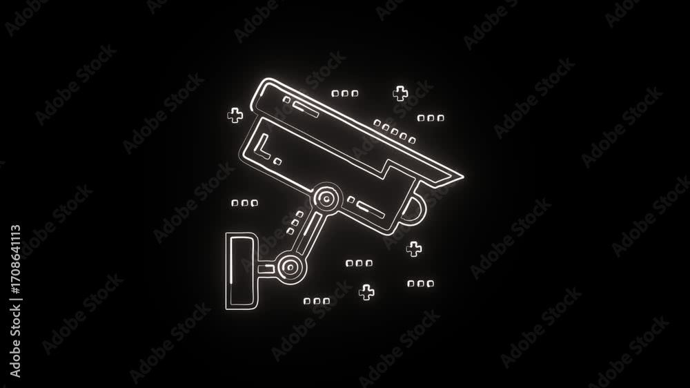 Glowing neon line CCTV Camera icon with animation. Security camera animation HD video isolated on black background. Glowing neon line CCTV Camera icon with animation. Security camera animation HD video isolated on black background.