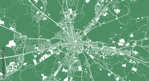 Aerial view of a city map with green spaces and street grid editable stock