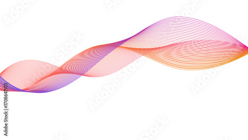 Flowing gradient wave lines with smooth blend effects. Abstract wavy line blend element for design. Digital frequency track equalizer. Colorful shiny wave with lines created using blend tool.