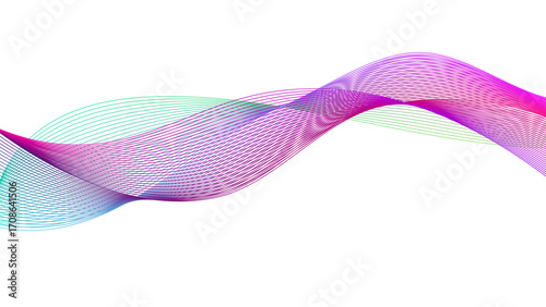 Flowing gradient wave lines with smooth blend effects. Abstract wavy line blend element for design. Digital frequency track equalizer. Colorful shiny wave with lines created using blend tool.