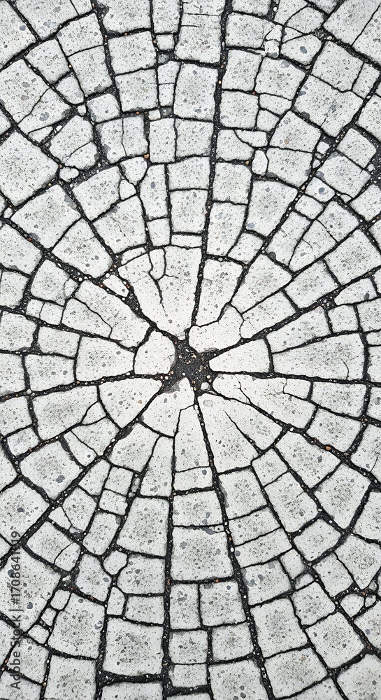 Obraz premium Radial Stone Pavement Pattern Close Up Texture Background Abstract Design Element