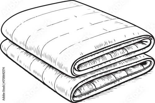 Blanket or Blankets Vector Illustration, Sketch Drawing Line Linear Symbol Icon Engraving Coloring Book, Hand-drawn Doodle Black and White Isolated