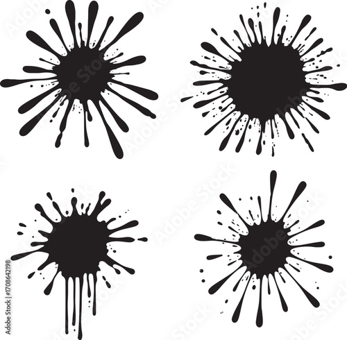 Abstract Black Ink Splatters Set