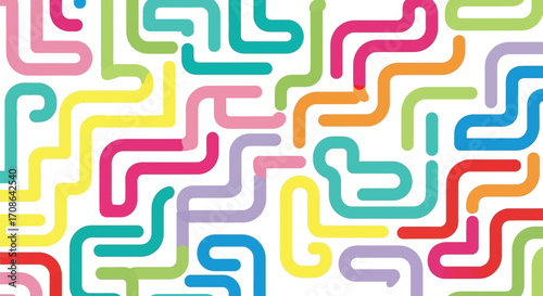Colorful rounded line maze pattern on a white background editable stock