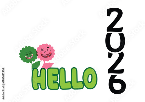 Celebrate the arrival of 2026 with floral smiles and a cheerful "Hello", perfect for greeting the new year with joy and positivityyear, new, celebration, hello, flowers, floral, greeting, smiles, happ