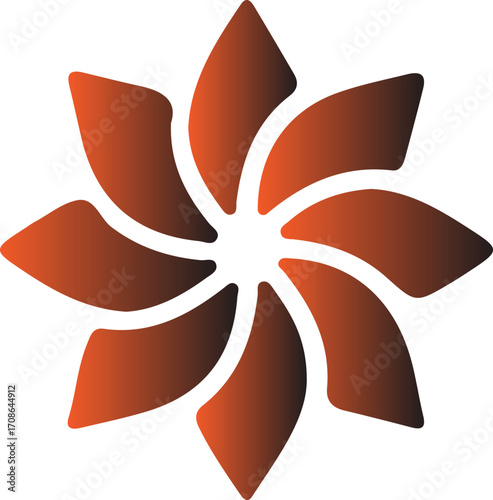 Abstract Orange Blossom: A stylized, eight-petaled flower illustration, rendered with a warm gradient, embodies the essence of a flourishing design.