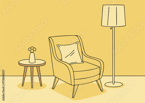 Four Armchairs in Oval Frames Shading from Light to Dark Vector Illustration