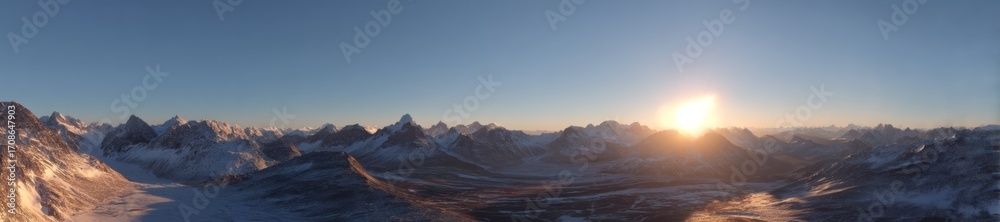 Fototapeta premium Stunning hdri panoramic view of sunrise over exported mountain valley in nature's splendor