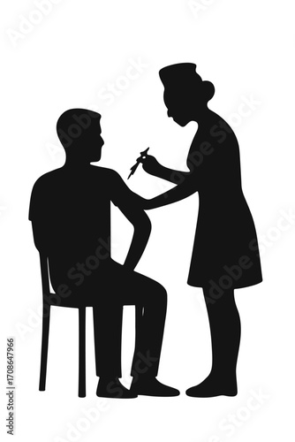 Silhouette of nurse giving patient injection