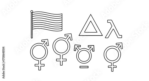 Lgbtq symbols and pride flag, representing diversity and inclusion in society
