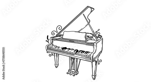 Grand piano line drawing a classic musical instrument for performance
