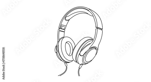 Headphones in a simple line drawing audio equipment for listening to music
