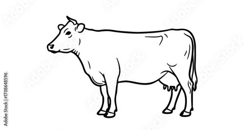 Cow standing in a field, a classic farm animal in a simple illustration