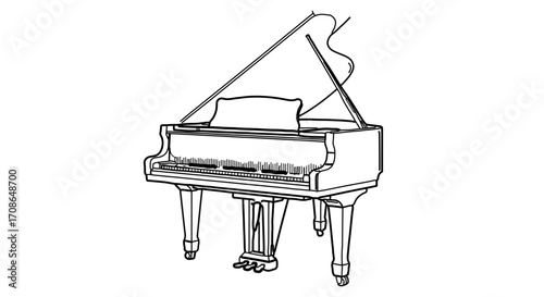 Grand piano, a large musical instrument with a keyboard and strings