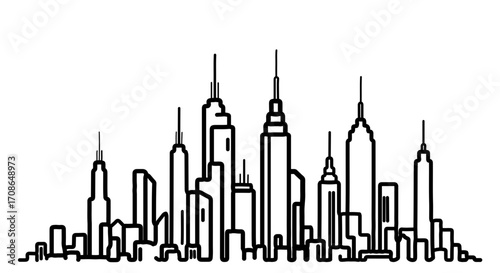 Minimalist line drawing of a city skyline, capturing the essence of urban life