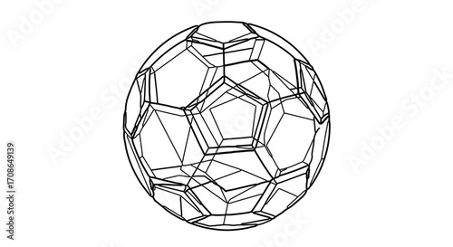 Detailed line art of a soccer ball, showcasing intricate geometric patterns and sport theme