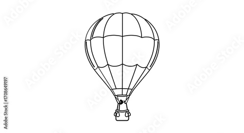 Illustration of a hot air balloon with a basket, simple and clean design