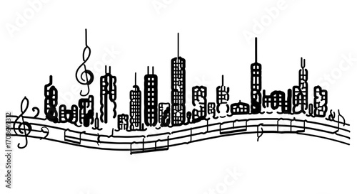 Musical city skyline, a creative blend of architecture and musical notes