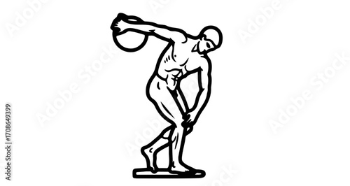 Classic discus thrower illustration, depicting a muscular athlete in action