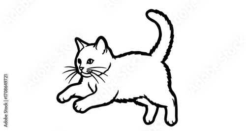 Playful cat illustration, capturing its agility and charm with simple line art