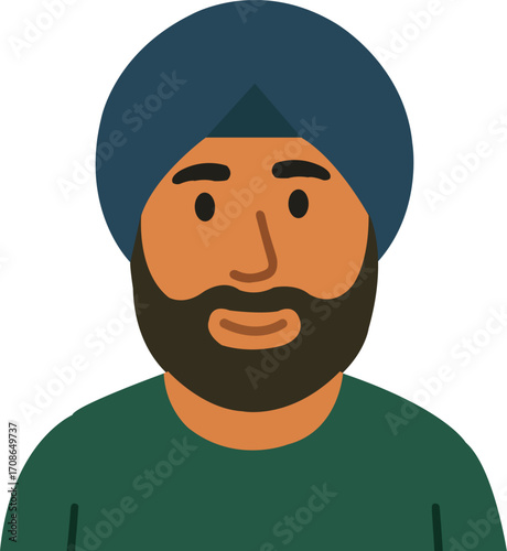 Cartoon male character with beard wearing turban illustration isolated on white background