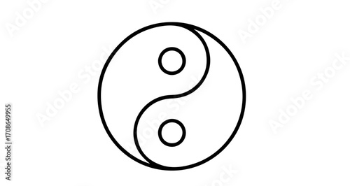Simple black and white line art illustration of the yin yang symbol