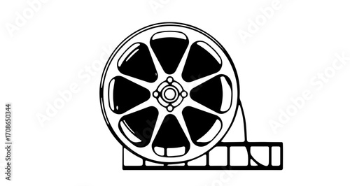 Illustration of a film reel with film strip, representing cinema and entertainment