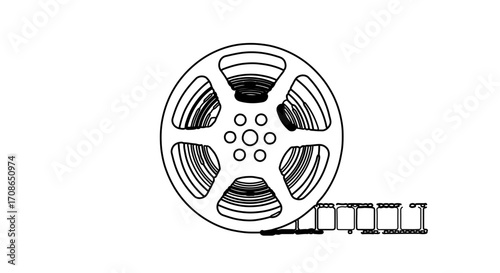 Film reel with film strip, a symbol of cinema and entertainment industry