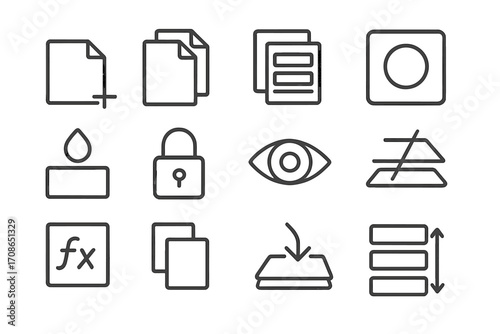 Line Style Layer Icons. Line style icons of layer controls: new layer, duplicate layer, group layer, mask layer; opacity icon,