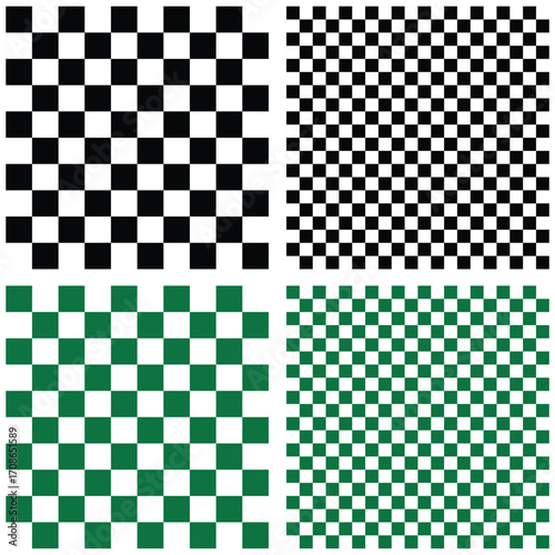 Black and white checkered pattern . Chess pattern . Black and white square background . Checkered wallpaper . Vector illustration. green checkered pattern. Retro mosaic floor.

