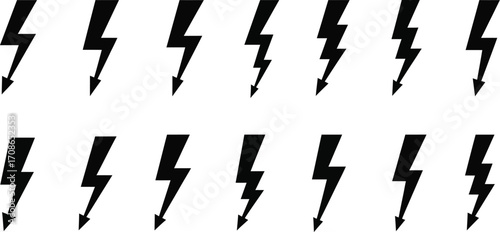 Black lightning bolt vector icons set energy symbol