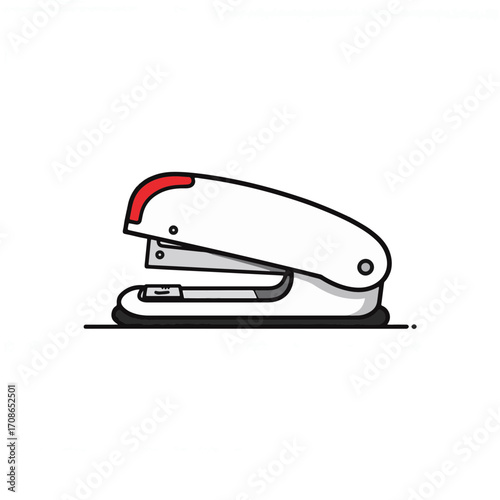Minimalist stapler on office desk with red accent, modern simplicity