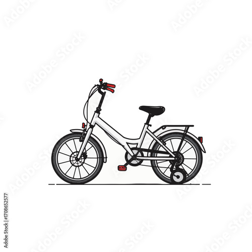 Minimalist tricycle in driveway with red accents, modern design