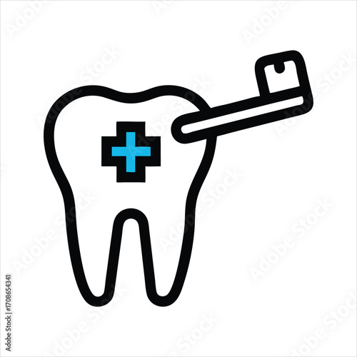 A tooth with toothbrush, promoting dental hygiene