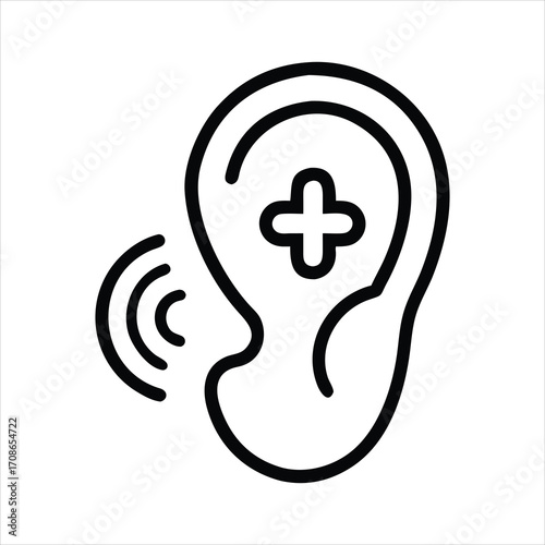 Illustration of ear with plus sign